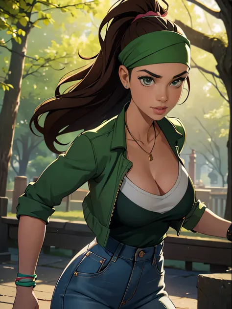 (masterpiece, top quality, best quality, official art, beautiful and aesthetic:1.2), (1girl:1.3), (gorgeous face), light freckles, fair skin, brown hair, extremely detailed, portrait, looking at viewer, solo, (full body:0.6), detailed background, close up,...