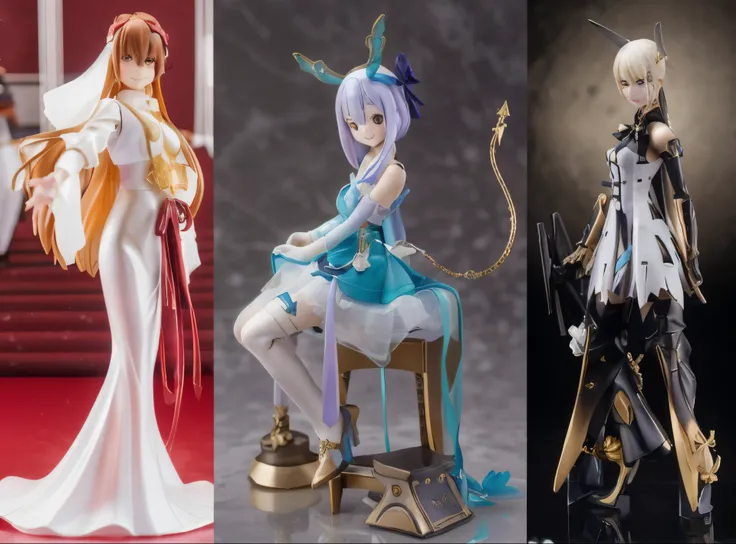 a close up of two different figurines of a woman in a dress, good smile company fantasy, characters from azur lane, fine details. girls frontline, anime figurine, as 3 figures, good smile company anime style, pop up parade figure, good smile company, anime...