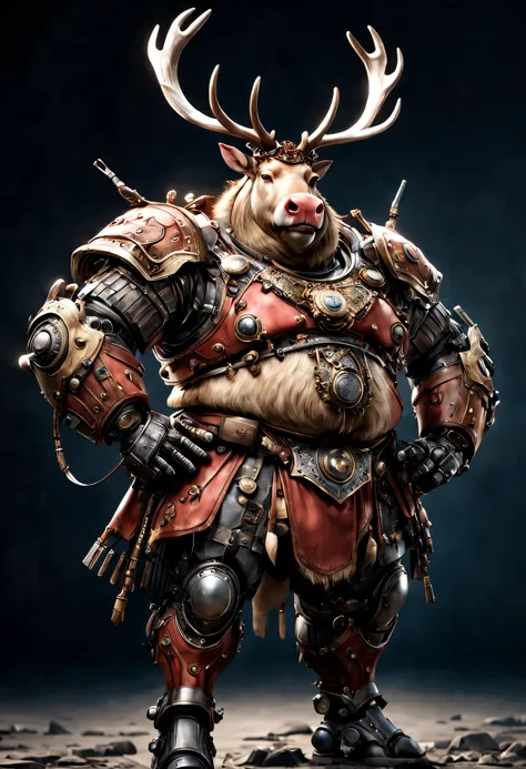 photorealistic portrait of dressed animals - a ((fat)) reindeer  warrior,(brave pose), high quality,(lovely) ,intricate detailed...