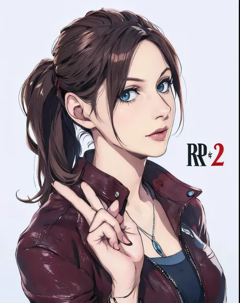 a drawing of a woman with a peace sign in her hand, estilo de arte realista, estilo de arte de anime realista, estilo de arte anime realista, estilo de realismo de anime, realism art style, estilo de arte realista, estilo anime 3 d realista, realista - ani...