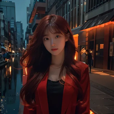 On a moonlit night, a solitary figure stands upon the bridge, her fiery red hair cascading down her back like molten lava. She leans against the railings, her gaze fixed on the tranquil waters below, shimmering with reflections of the starry sky above. The...