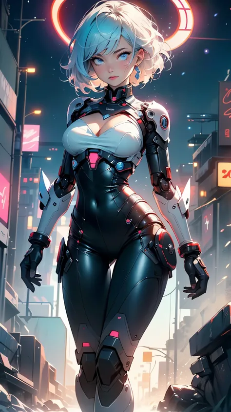 (cyborg girl),(cyborg girl:1.5),maid android,((1girl)),((mechanical robot girl with extremely cute and beautiful pale blue hair)),

(large breasts:1.4),saggy breasts,(((pale blue bob hair:1.35,colored inner hair,short hair,ear breathing))),(((doll))),((pal...