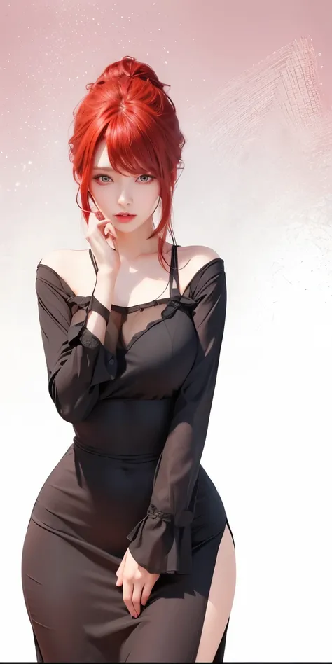 1girl,huge breast, red hair, red eyes,high quality, ultra detailed, masterpiece, realistic, clothes 