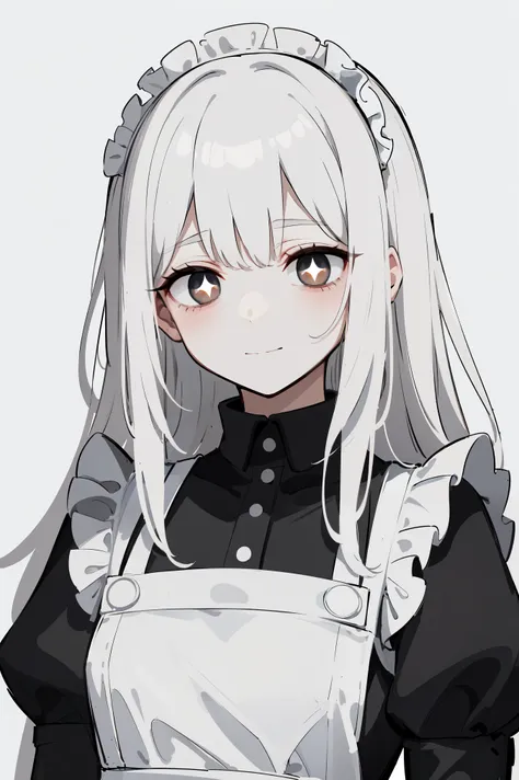 (masterpiece, best quality, ultra high quality, by quan, sketch:1.1), ((portrait)), 1girl, solo, young with long hair white hair, straight hair, blunt bangs, ((glowing eyes, pale gray eyes, white pupils)), (tired, bags under eyes:1.2), small breasts, flat ...