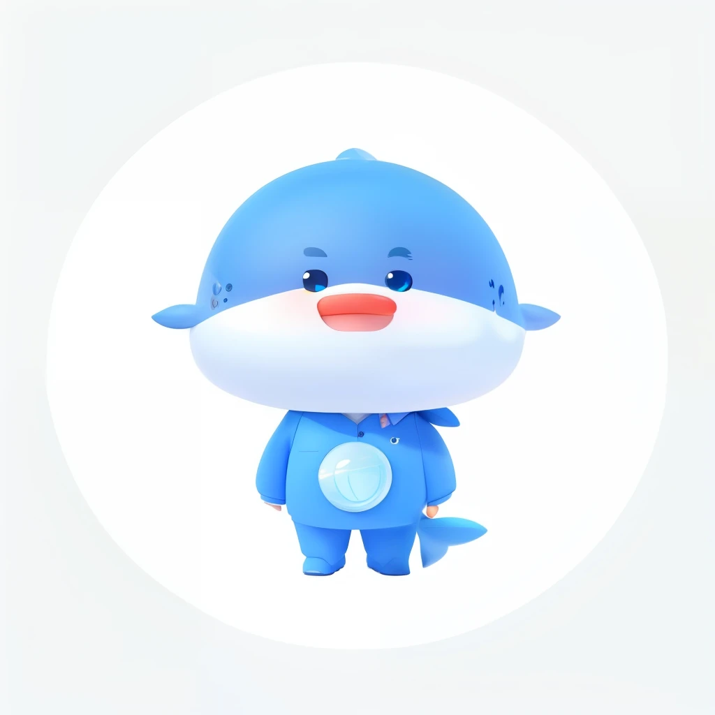 Cute little whale wearing suit, Stand naturally，Facial fullness, Bubble Mart style, Clean and simple design, IP image, High-end natural color matching, bright, Cute and colorful, Detailed character design, C4D style, 3D animation style character design, ca...