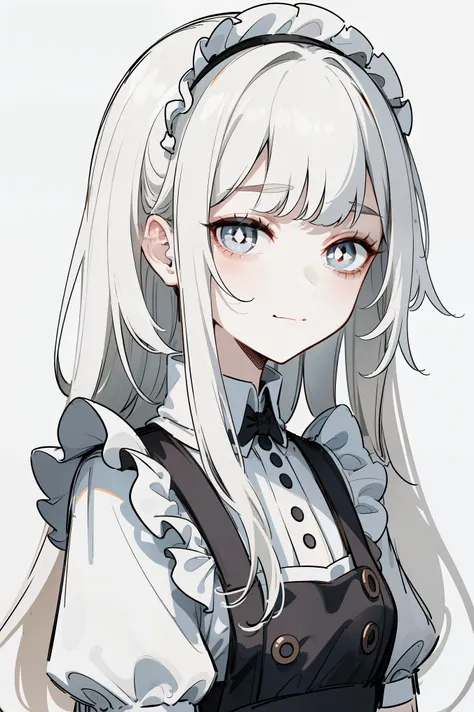 (masterpiece, best quality, ultra high quality, by quan, sketch:1.1), ((portrait)), 1girl, solo, young with long hair, pure white hair, straight hair, blunt bangs, ((pale gray eyes, white eyes, white pupils)) ((white pupils)), (colored eyelashes, white eye...