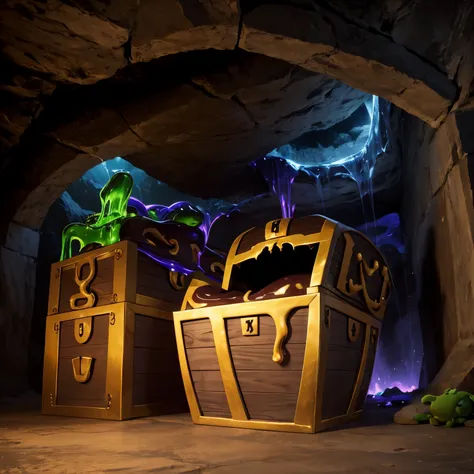 cave maze，dark，Exquisite treasure chest，Mimic，tentacle，slime