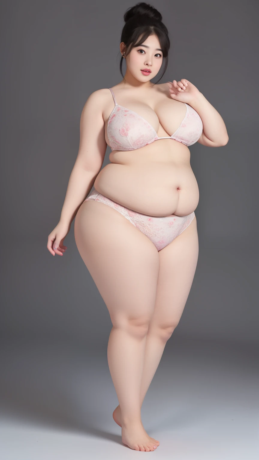 there is nothing, alone,  performer,
 (very detailed, masterpiece, highest quality), fat girl、adult woman、Chubby-chan、thick body、reality、professional photos、genuine、thick body, big 、 big ass、big belly、stand on tiptoe、facing forward、model pose、standing with...