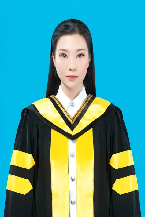 arafed woman in a graduation gown posing for a picture, wearing an academic gown, graduation photo, full protrait, yun ling, photo portrait, ceremonial portrait, h. kyoht luterman, president, portrait image, portrait n - 9, nivanh chanthara, formal portrai...