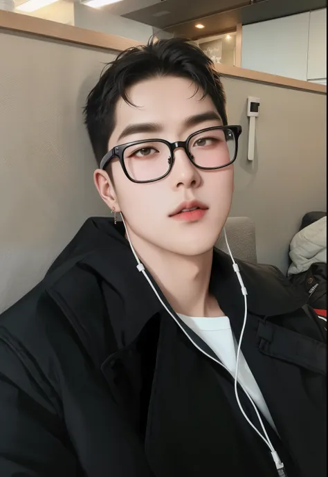 hay un hombre con gafas y un abrigo con auriculares, hong junio hyung, jinyoung shin, hombre surcoreano, keeho, hyung tae, cai xukun, brillante por la lluvia, seson yoon, yanjun chengt, kpop boy, con gafas, jaeyeon nam, quien es siwoo, pintar ulzzang, 