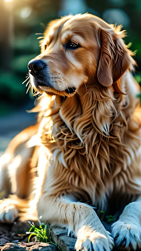 Amazingly beautiful golden-retriever portrait, Simple clothes, Looking here, pretty hair, thirds rule, 200mm 1.4F Macro Shot, (natural skin textures, Hyper-Realism, Soft light, sharp:1.2), (intricate-detail:1.12), nffsw, (intricate-detail, ultra-detaillier...