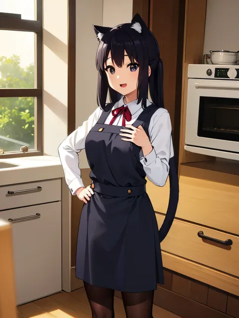 (best quality, masterpiece:1.2), 1girl, (((masterpiece))), (((full body ))), top-quality, top-quality, High Details, nakano azusa, 1girl, Cafe waiter uniform, black cat ear, (((black cat ear))), Twin-tailed, length hair, A dark-haired, brown-eyed, solo, re...