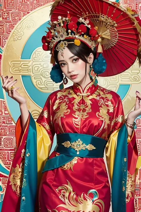 a woman in a red and gold chinese dress，phoenix crown，a chinese wedding，（tmasterpiece，top quority，best qualtiy，offcial art，beaut...