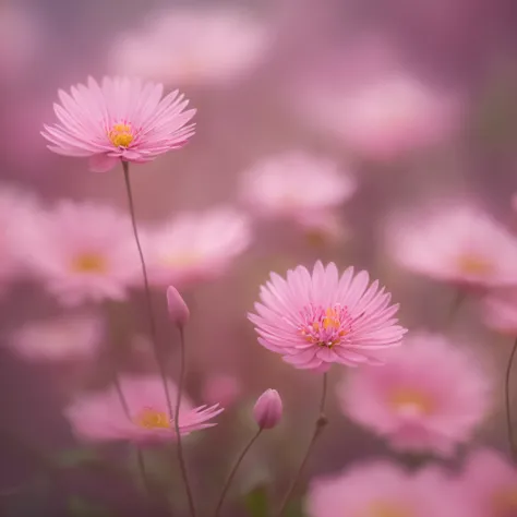 there are many pink flowers that are growing in the field, incredibly ethereal, extremely beautiful and ethereal, very ethereal, very magical and dreamy, soft flowers, surreal waiizi flowers, magical flowers, pretty flowers, beautiful detail, ethereal!!!!!...