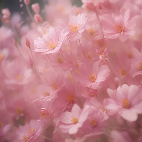 there are many pink flowers that are growing in the field, incredibly ethereal, extremely beautiful and ethereal, very ethereal, very magical and dreamy, soft flowers, surreal waiizi flowers, magical flowers, pretty flowers, beautiful detail, ethereal!!!!!...