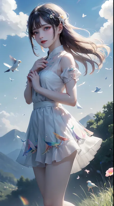 Gentle and beautiful rainbow birds return to nature，with the wind、Cloud、Floral fragrance、The grass blends into one，Be part of nature&#39;s infinite cycle。