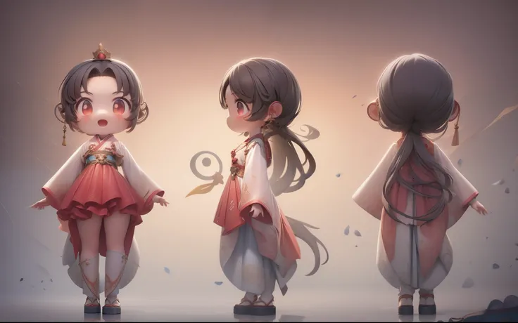 (masterpiece), best quality, expressive eyes, (highest quality),((breast protrusion)),((sexy)),Main color strip red clothes,(((Korean anime faces))), (full body picture),(Three View),beautiful anime are cute girls,Wearing Hanfu,(short skirt), The girl&#39;...