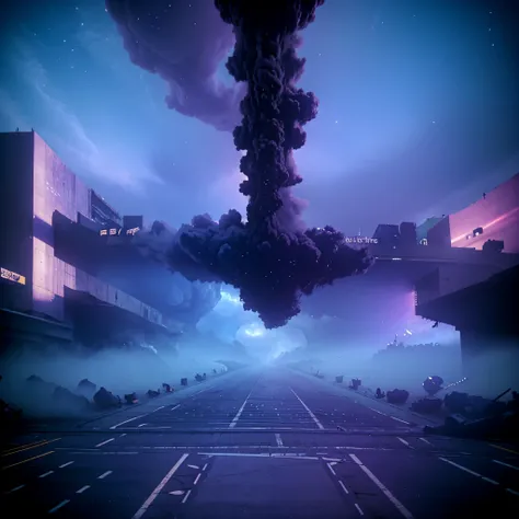 Celestial cityscapes, purplish blue, busy streets, high res