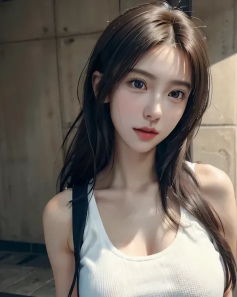 (1 girl:1.4)、(white tank top:1.3)、(Photoreal:1.4)、(hyper realistic:1.4)、(realistic:1.3)、(smooth lighting:1.05)、(映画の照明Improvement of quality:0.9)、32K、20 year old girl、(whole body:1.4)、realistic lighting、Backlight、facial light、ray tracing、(brighter light:1.2...