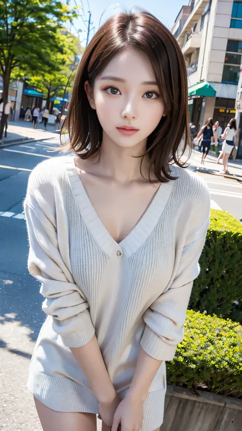 best image quality、RAW photo、超A high resolution、18 year old female、Shooting for one person only、model shoot、springの装い、fashionable clothes、Beautiful eyes in every detail、very long term、beautiful eyelashes、beautiful double eyelids、very thin legs、light brown ...