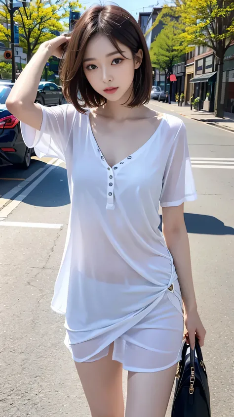 best image quality、RAW photo、超A high resolution、21 year old female、Shooting for one person only、model shoot、springの装い、fashionable clothes、Beautiful eyes in every detail、very long term、beautiful eyelashes、beautiful double eyelids、very thin legs、light brown ...