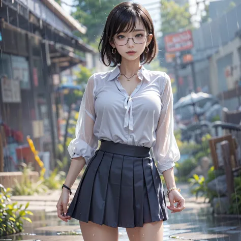 (realistic、Like a photograph、live action、8k, Photoreal, RAW photo, best image quality: 1.4), RAW photo, highest quality, realistic, Highly detailed CG Unity 8k wallpaper, Depth of written boundary, cinematic light, Lens flare, ray tracing,(rain:1.4、hair is...