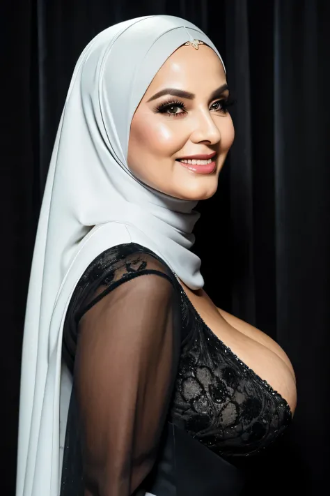 gordo, uma linda mulher de 70 anoaduro), (usando um lindo hijab PRETO), (usando um lindo vestido), Realista, Gordinho, rosto liso, Olhos perfeitos, simIt istrico, 8K high definition, incrivelmente detalhado, intricado, elegante, arte de David Kostic e Stan...