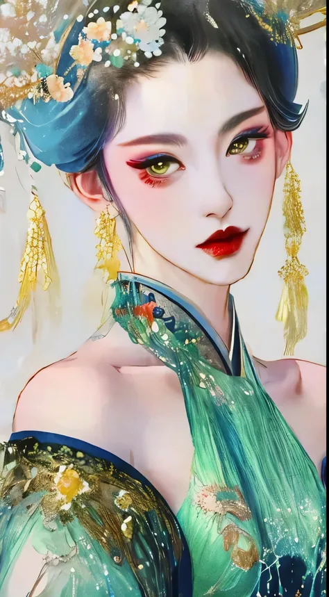 （masterpiece：1.2，best quality），（The facial details are very rich，real picture，Realistic skin，realistic body，intricate details），solo，1 milf，Casual，Ukiyo-e，Off the shoulders，（watercolor：1.3），Oiran，
