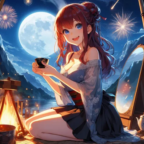 Anime girl sitting on the floor drinking a cup of coffee, anime style 4k, night nucleus, Beautiful anime girl, night under the stars, anime wallpaper, 4kanime wallpaper, Beautiful anime, anime wallpaper4k, anime wallpaper4K, anime art wallpaper 4k, Anime A...