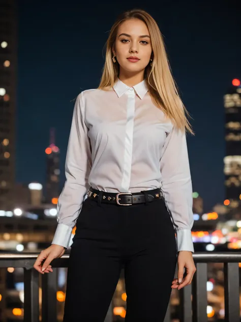 beautiful photograph of a smart looking 1girl, solo, wearing a crisp, white collared shirt, fine fabric emphasis, perfectly defi...