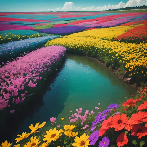 sea of flowers, colorful, vivid colors, raw photo, 8k,