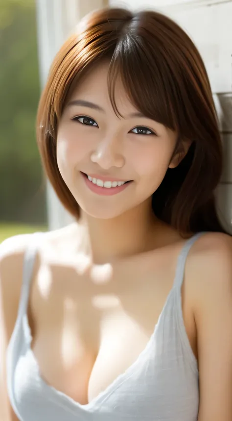 Japanese ),((beautiful girl)),cleavage,An expression that imagines something pleasant:1.2,(perfect body beauty:1.2),((perfect body)),(shy smile),beautiful teeth,