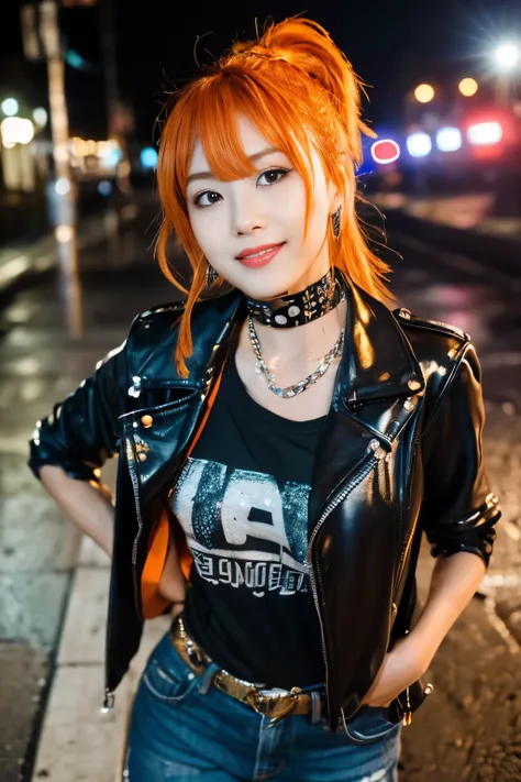 solo girl,very heavy rain,back alley at night,Soaking wet tomboy,earrings,punk rock fashion,open jacket with chain,punk rock shirt,punk rock pants with chain,chain accessories,choker,(My whole body is soaked,Rainwater dripping from the face,wet face,wet ha...