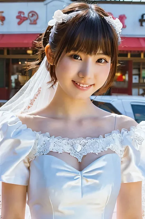 Japanese woman in her 20s wearing a stylish and cute wedding dress