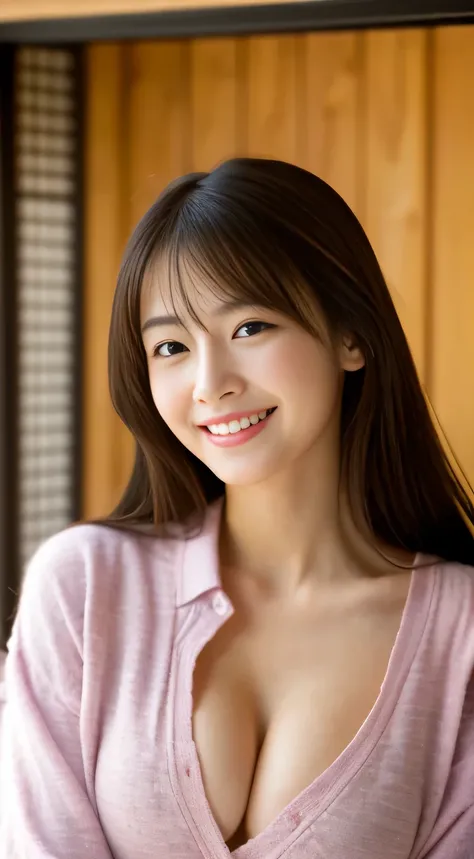 Japanese ),((beautiful girl)),cleavage,An expression that imagines something pleasant:1.2,(perfect body beauty:1.2),((perfect body)),(shy smile),beautiful teeth,