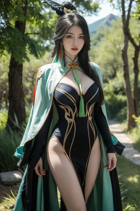 sexy beautiful girl standing on fantasy forest, nice body big , xianyun character genshin impact, ((xianyun)), 4k hd photo , maá...