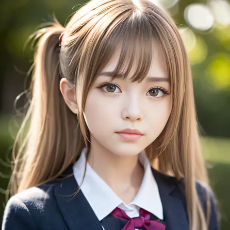 portrait、school uniform、bright look、twin tails、young shiny glossy white shiny skin、best looks、blonde reflection、Platinum blonde hair with dazzling highlights、shiny bright hair,、super long straight hair、Shining beautiful bangs、Sparkling crystal clear charmi...