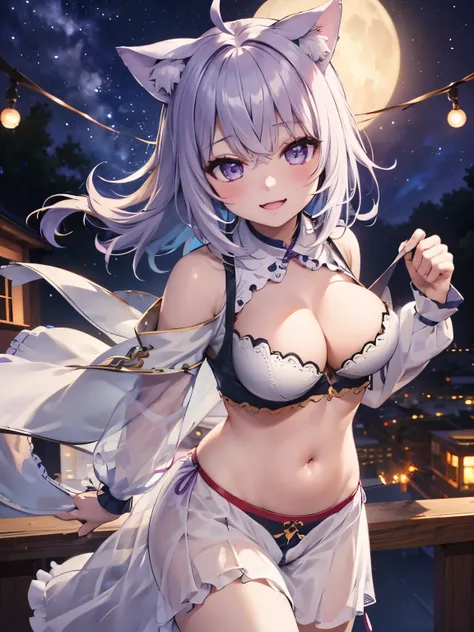 highest quality,wonderful,masterpiece,delicate,ultra high resolution,Super detailed,intricate details,beautiful,8K resolution,(Highly detailed CG Unity 8k wallpaper),sharp focus、1 female、okayudefault, cat tail, ahoge、big breasts、belly button、dancer、extreme...