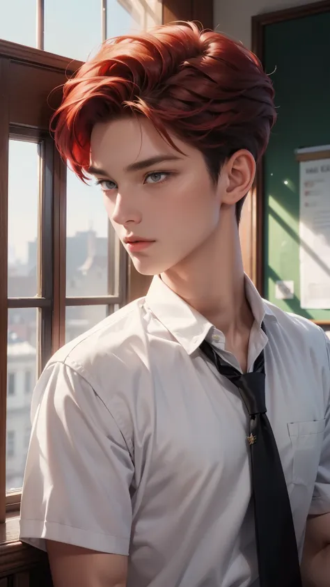 ((best quality)), ((masterpiece)), (detailed), ((perfect face)), ((halfbody)) perfect proportions ,he is a handsome student, 18 ...