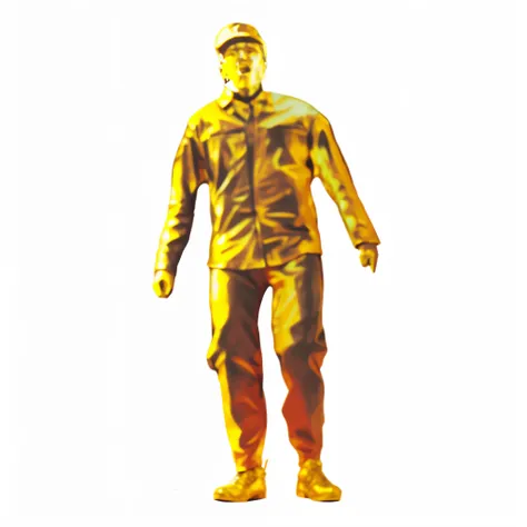 a gold statue of an American soldier in uniform and shouting in pain