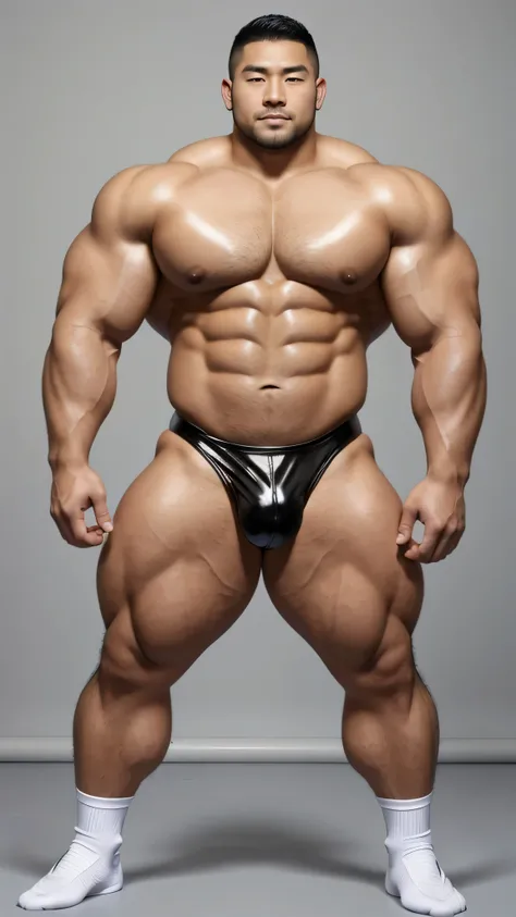 There is only one Chinese bodybuilder in the photo，30 years old，Tall and handsome, toned body，short hair, O-shaped beard，Perfect body, Dark and shiny complexion，Muscle bulge, muscular, Very big pecs，Very sexy abs，Leg muscles are very developed，Huge bumpy a...