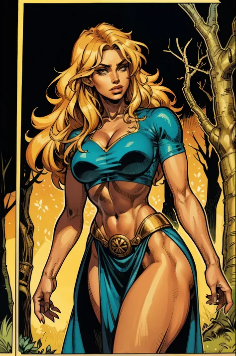 (best quality, masterpiece), (tarot, tarot card,:1.1) solo female blonde thin witch facing viewer, beautiful face, floral arrangement, waist front view, medieval BREAK taigerarts, (coarse lineart:1.3), simplified shading technique, vibrant colors, anime ae...
