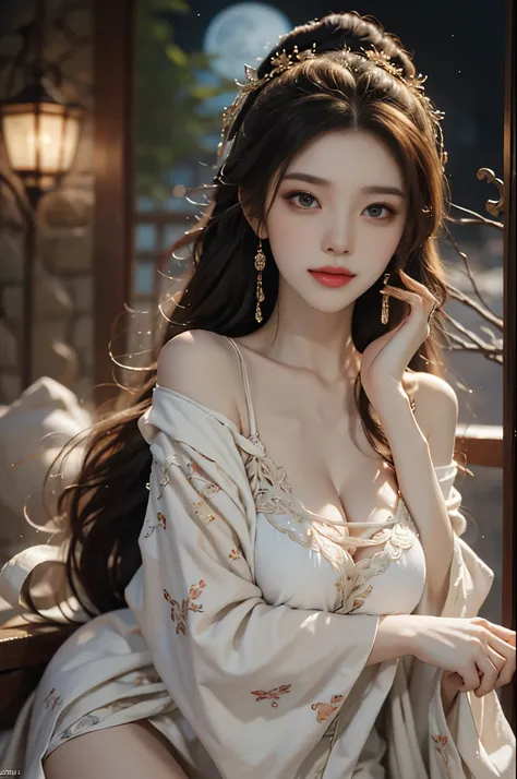 gufeng,bare shoulders, red lips, mature women, cosmetics, big eyes, beautiful eyes, ((whole body)), ((Random shooting angle)), (best quality, masterpiece:1.2), Super detailed, (actual:1.37), beautiful, young and energetic, Charming model with (delicate eye...