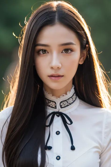 8k、High resolution、Beautiful Girl of the Wizard、gothic costume、young、white skin,、narrow eyes,high nose,lighting that illuminates the face、clear image、intellectual beauty、skinny、no makeup、anxious look,shining hair、single eyelid,、vivid pose、