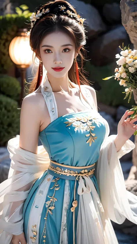 hanfu-song, hanfu, song theme, bandeau, tube top, ((gufeng,bare shoulders)), ((full body)), realistic, fashi-girl, red lips, mat...