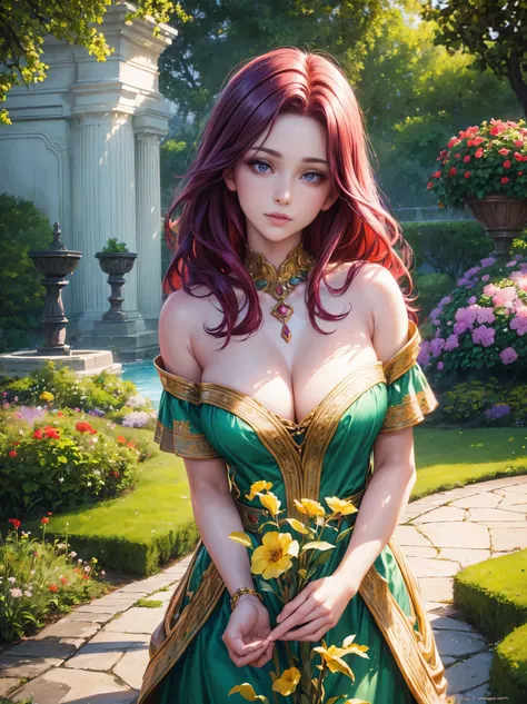 (best quality,4k,8k,highres,masterpiece:1.2),ultra-detailed,(realistic,photorealistic,photo-realistic:1.37), portraits, red-purple haired girl, very long and flowing hair, mesmerizing violet eyes, beautifully detailed eyes and face, big expressive eyes, lu...