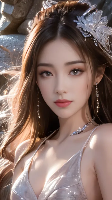 yuechan, ((gufeng,bare shoulders)), ((full body)), realistic, fashi-girl, red lips, mature female, makeup, big eyes, pretty eyes...