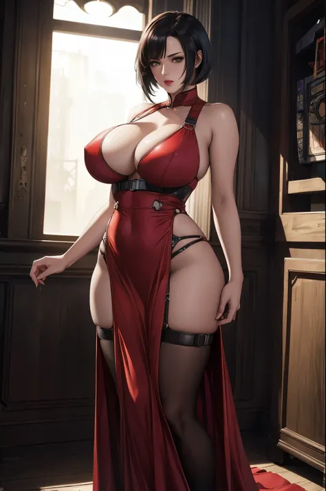 super fine illustration, ultra high resolution, masterpiece, highest quality, perfect shiny shinny skin, perfect lighting, detailed lighting, dramatic shadow, ray tracing, 1 beautiful milf, looking at the viewer, big breasts, exposed cleavage, beautiful de...