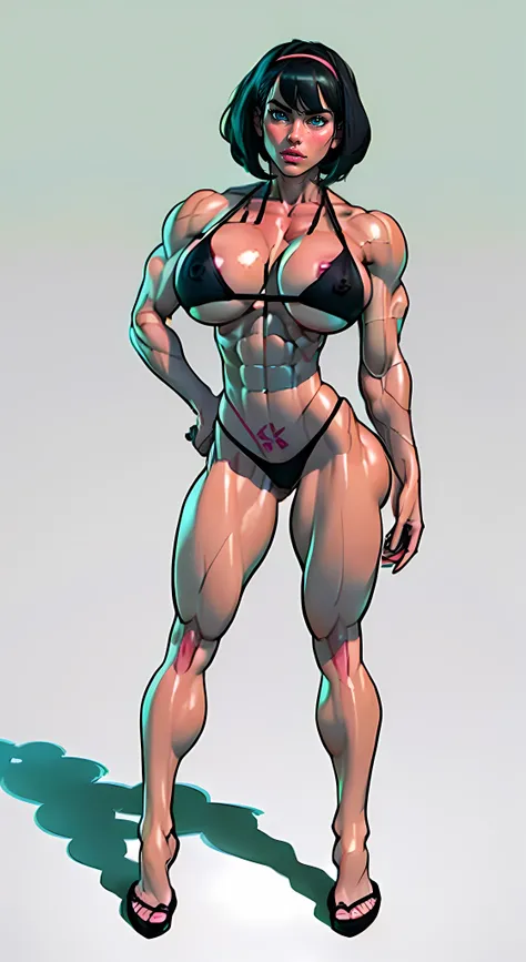 (((((Massive Female Bodybuilder))))), , , 
(((((Muscular Quadriceps))))), , , 
((((Huge breasts)))), , , 
1girl, ((nsfw)), ((masterpiece)),(((best quality))), ((full body view)) illustration,1girl, ((mintgreen small Bikini:1.4)), buttercup, (mintgreen hair...