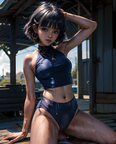 nadiaがCowgirlで性交する, (((realistic, highest quality, High resolution, real women pictures:1.2))), (((A 16-year-old high school girl wearing a navy blue school swimsuit:1.5)), (navy high neck school swimsuit), (slender body shape:1.9), Cowgirlで性交する, ((anatomi...